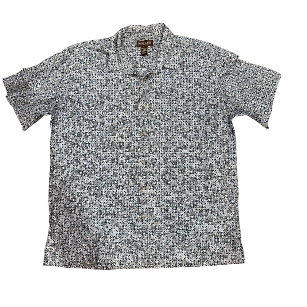 Cooke Street Hawaiian Island Mens XL Blue White  Print Short Sleeve Button Shirt